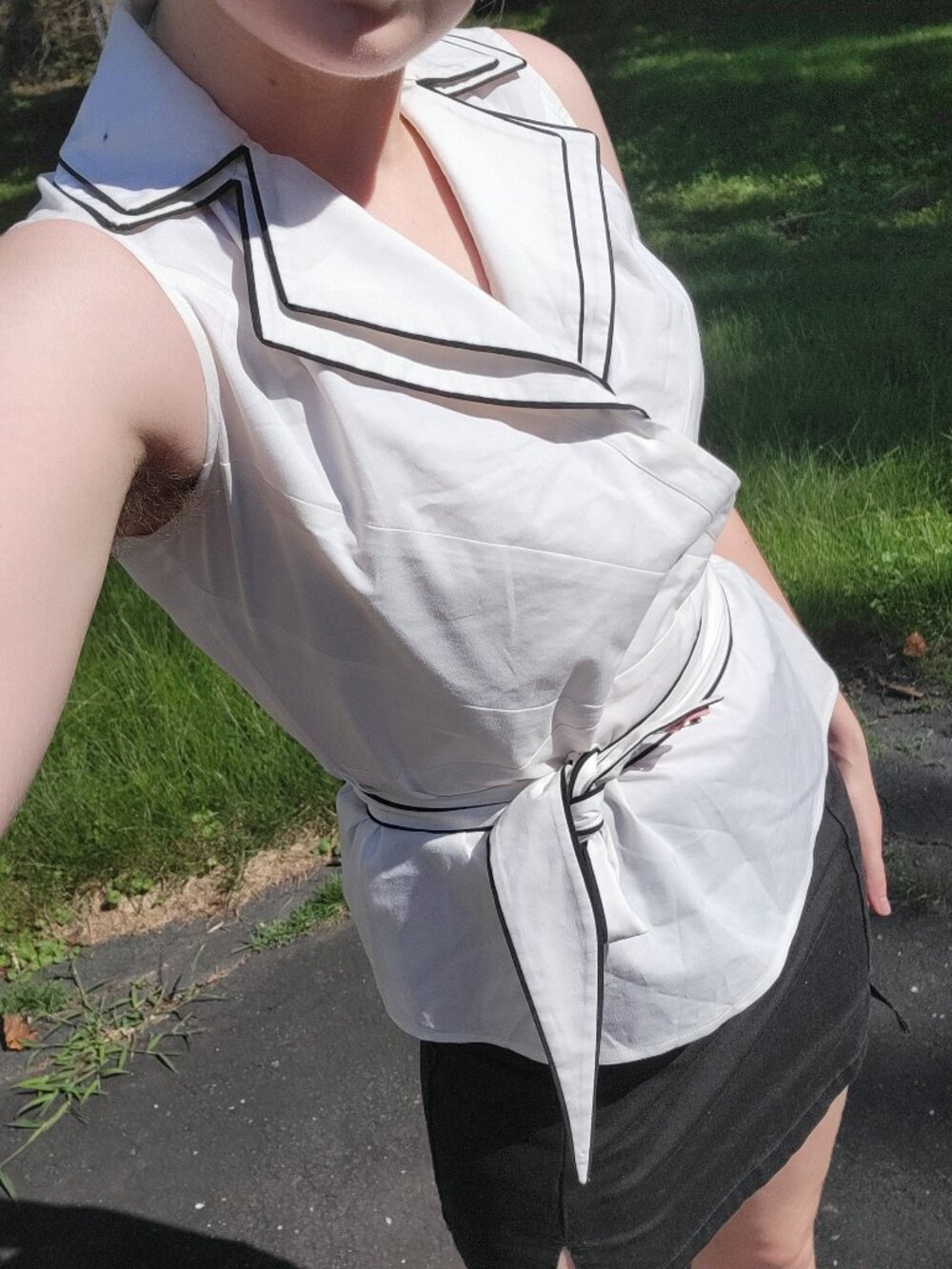 ❝ Doncaster vintage peplum style top with waist tie and statement collar ❞